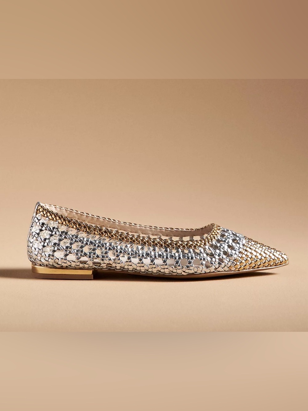 NWOB: Cecelia New York Brie Flats, Woven Metallic - Silver & Gold, sz 8